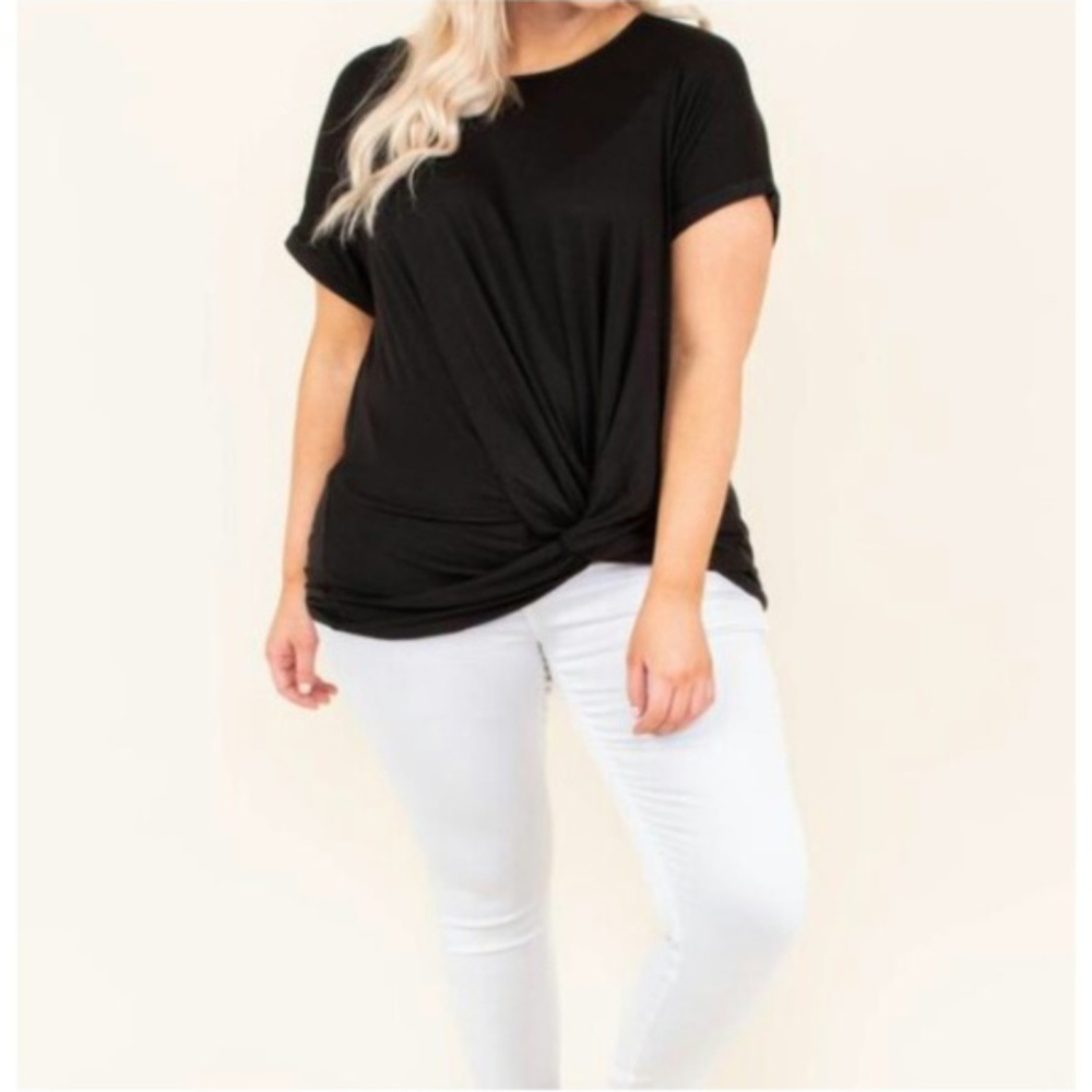 Plus Size Black Knit Top With Front Twist